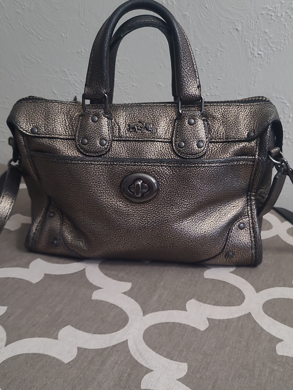 Coach Metallic Pewter Leather Satchel Handbag - Unbranded